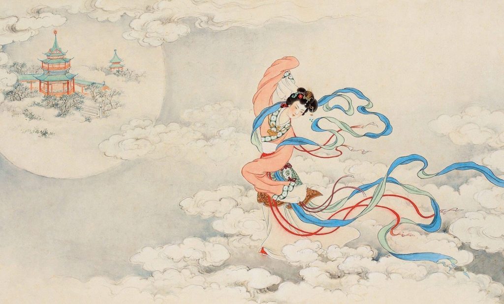 Uma antiga pintura retrata o voo de Chang’e em direção ao Palácio Lunar
