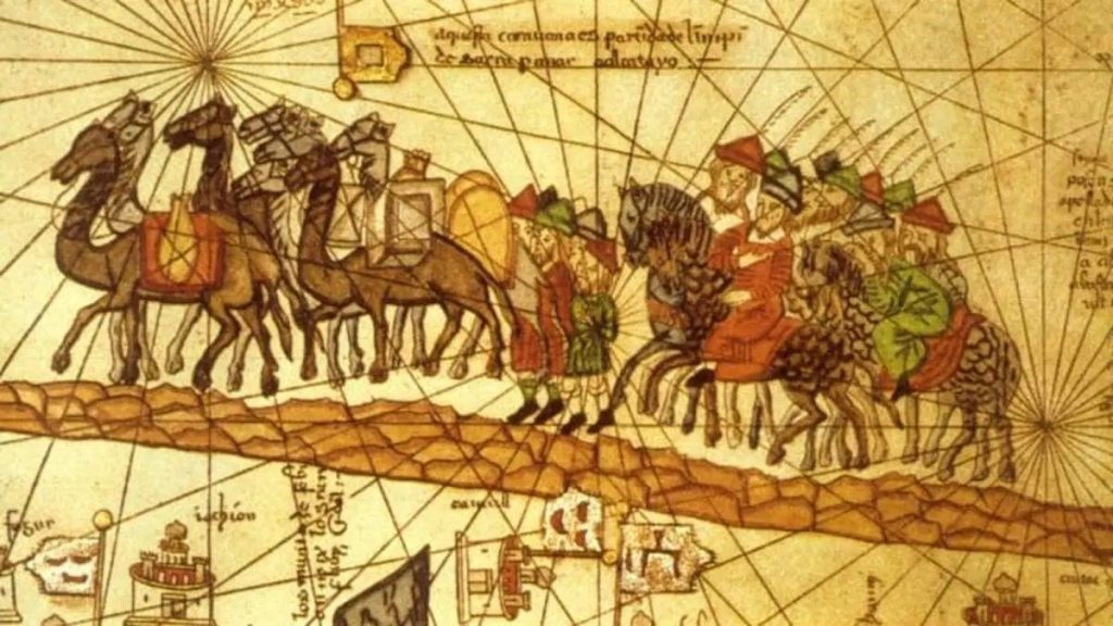 Pintura mostra uma caravana na Rota da Seda, em 1.380 EC